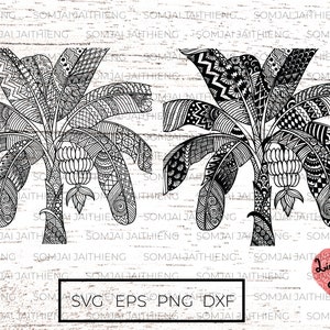 Zwei Arten von Bananenbaum svg / Bananenbaum Zentangle svg / Zentangle svg, Mandala svg / svg-Dateien für Cricut. 0161