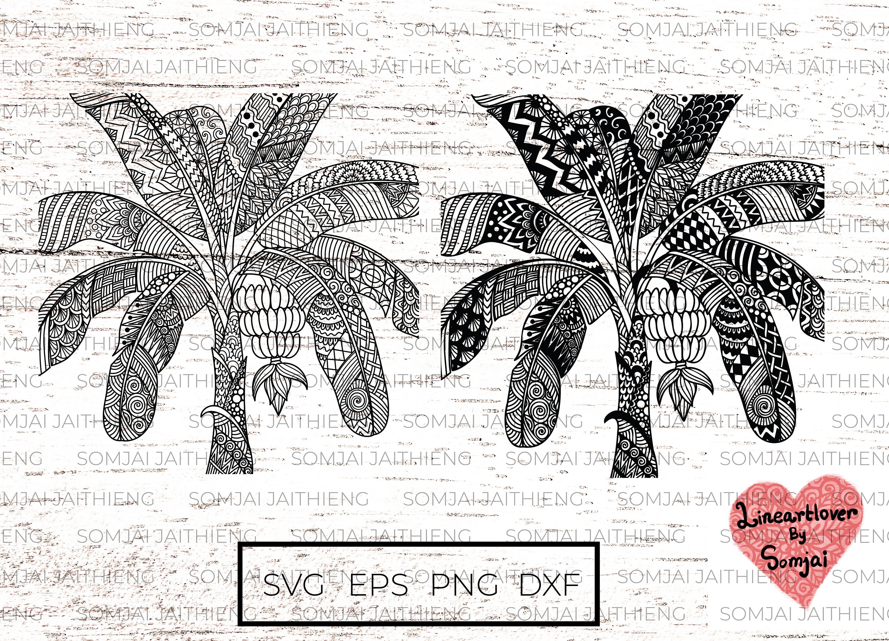 Download Two Styles Of Banana Tree Svg Banana Tree Zentangle Svg Etsy