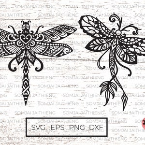 Two style of dragonfly svg, Zentangle dragonfly svg, Boho dragonfly svg, bug svg, dragonfly svg, Mandala dragonfly svg file for cricut. 0069 image 1