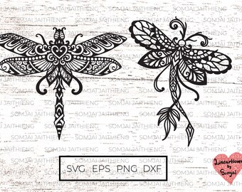 Two style of dragonfly svg, Zentangle dragonfly svg, Boho dragonfly svg, bug svg, dragonfly svg, Mandala dragonfly svg file for cricut. 0069