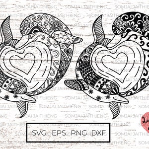 Delfine schwimmen in Herzform svg, Delfine svg, Delfine svg, Zentangle Delfin svg, Zentangle svg, Tier svg-Dateien für Cricut. 0115
