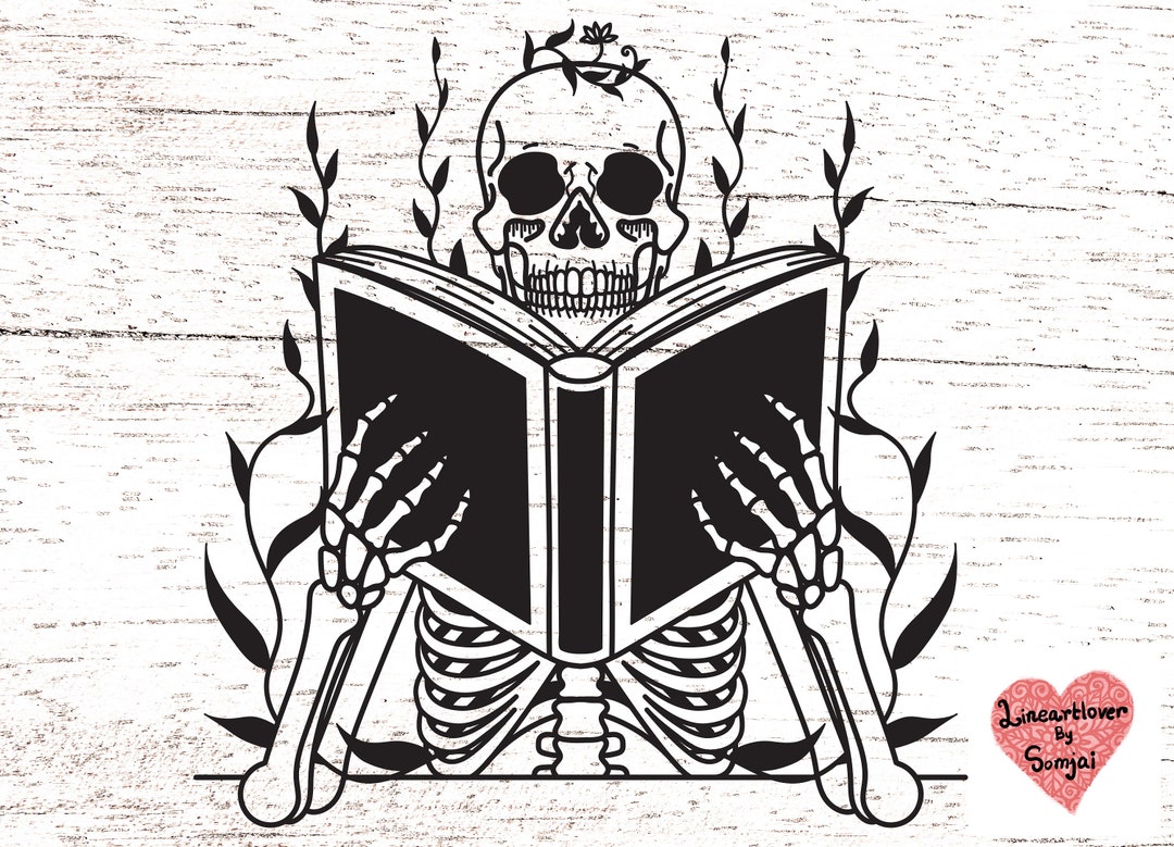 A Skeleton Reading Book Svg, Book Lover Svg, Reader Bookish Svg, Book ...
