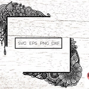 Mandala Zentangle Blumen für die Eckendekoration. Floral quadratischer Rahmen svg, Mandala svg, Zentangle svg Datei für Cricut. 0263