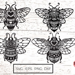 4 mandala bee Svg / Mandala svg /   Zentangle Svg / honey bee Svg Files for Cricut or glow forge / Silhouette files  0044