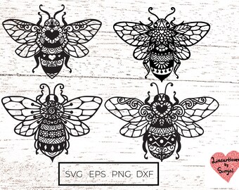 4 mandala bee Svg / Mandala svg /   Zentangle Svg / honey bee Svg Files for Cricut or glow forge / Silhouette files  0044