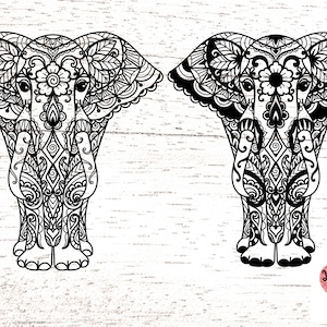 2 estilos de Elefante svg, Elefante mandala svg, Elefante zentangle svg, silueta svg, archivos svg para cricut o Glowforge 0031
