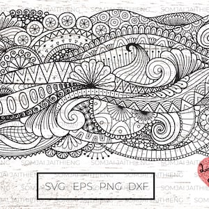 Dois estilos de onda floral abstrata svg, zentangle svg, mandala svg, mandala flores svg, wave svg, arquivos svg para cricut. 0286