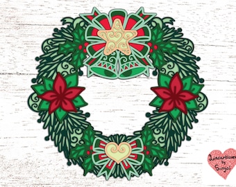 Christmas wreath multilayer/ 3d layer Christmas wreath/ Christmas ornament svg files for cricut or glowforge / Png for sublimation  0017
