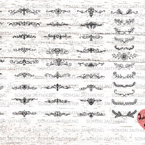 48 séparateurs de texte dessinés à la main/fichiers svg/svg séparateur de texte/ornement floral/ornement floral gothique pour cricut ou glowforge 0206