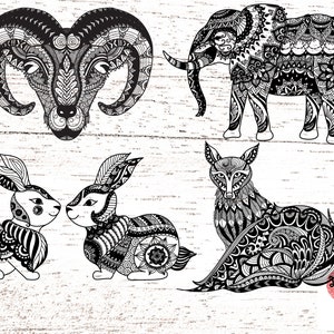 Animal SVG / corne mouton svg / éléphant svg / lapin svg / renard roux svg / Zentangle SVG / Mandala SVG / Fichiers SVG pour Cricut 0313