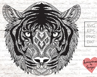 Two styles of Tiger  Svg/tiger head svg/tiger png/zentangle svg/mandala Svg/animal Svg/Svg Files for Cricut/Silhouette files   0218