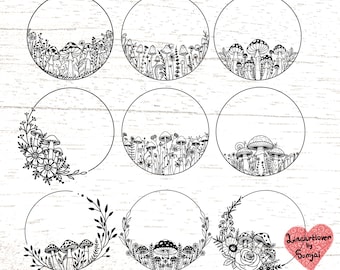 9 round frame mushrooms svg, mushrooms svg, mushrooms borders svg, mushrooms and flowers frames svg files for cricut or glowforge.  0398