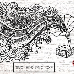 Gramophone Svg / Zentangle Svg / Mandala Svg / music svg / music notes svg / Svg Files for Cricut / Silhouette files  0241