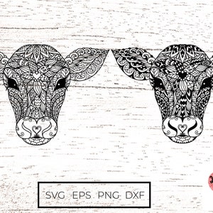 2 Syles van kalf SVG, koe SVG, koe mandala SVG, zentangle SVG, mandala kalf SVG-bestanden voor cricut of glowforge, PNG voor sublimatie 0321