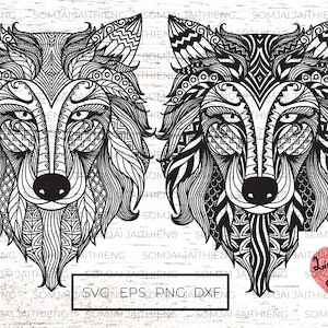 Wolf SVG, Zentangle Wolf SVG, Zentangle SVG, Mandala Wolf SVG, Wolf silhouet SVG, etnische Wolf SVG-bestanden voor cricut. 0323