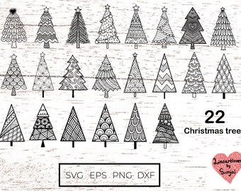22 Christmas trees svg /pine tree svg,  zentangle svg / mandala svg /Svg Files for Cricut or glowforge.  0137