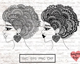 2 Styles of afro lady Svg / african american svg / zentangle svg/ Mandala svg / Svg Files for Cricut / Silhouette files   0124
