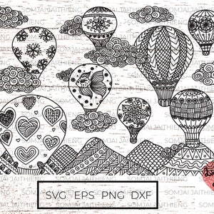 Hot air balloons  Svg / mountains svg /  hot air balloon png / zentangle svg / mandala Svg /  clouds Svg / Svg Files for Cricut  0371