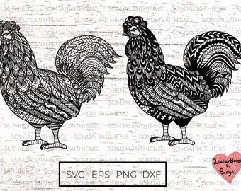 Two stlyes of rooster Svg / rooster svg / Zentangle Svg / Mandala Svg / rooster zentangle Svg / Animal Svg / Svg Files for Cricut  0094