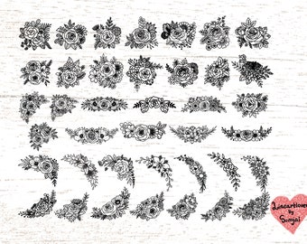 39 flower bouquets svg, floral corners svg, rose bouquets svg, flowers border bundle svg for cricut or glowforge.  0399