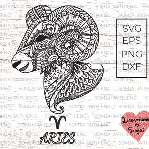 Widder Svg / Sternzeichen Svg / Zentangle Svg / Mandala Svg / Horn Schafe Svg / Tier Svg / Boho Svg / ethnische Svf Dateien für Cricut