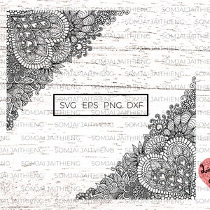 Mandala zentangle flowers for corner decoration. Floral frame svg, mandala svg, zentangle svg file for cricut.   0111