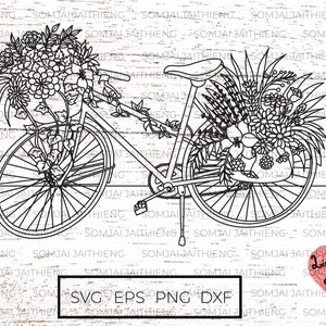 Vintage bicycle Svg / flowers on bicycle svg/ Bicycle svg /  Svg Files for Cricut / Silhouette files / Png for sublimation  0089