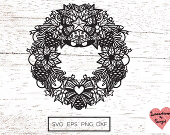 Christmas Wreath svg Pine Cone Wreath Clip Art /  Christmas ornament svg files for cricut or glowforge / png for sublimation  0138
