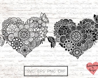 Heart Svg / Mandala heart svg /  Zentangle Svg / Mandala Svg / Flower heart Svg / laser cut SVG/ Svg Files for Cricut  0046