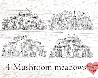 4 mushroom meadow designs, mushroom svg, meadow svg, mushrooms svg,svg files for cricut or glowforge  0035