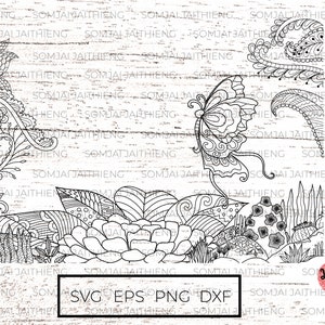 Dois estilos de moldura de selva svg / zentangle svg / mandala svg / moldura de flor svg / arquivos Svg para Cricut ou Glowforge 0018