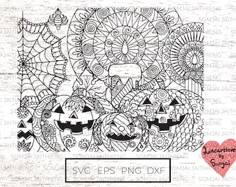 Two styles of Halloween pumpkins and candle Svg / pumpkin svg / happy Halloween svg/ Zentangle Svg / mandalaSvg / Svg Files for Cricut 0005