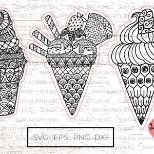 Três estilos de sorvete Svg/Sorvete svg/Arquivos Svg de colher de sorvete para Cricut com as linhas de corte 0192