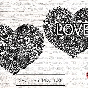 Dois estilos de flor coração Svg / Zentangle Svg / Mandala Svg / flor coração Svg / arquivos Svg para arquivos Cricut / Silhouette 0077
