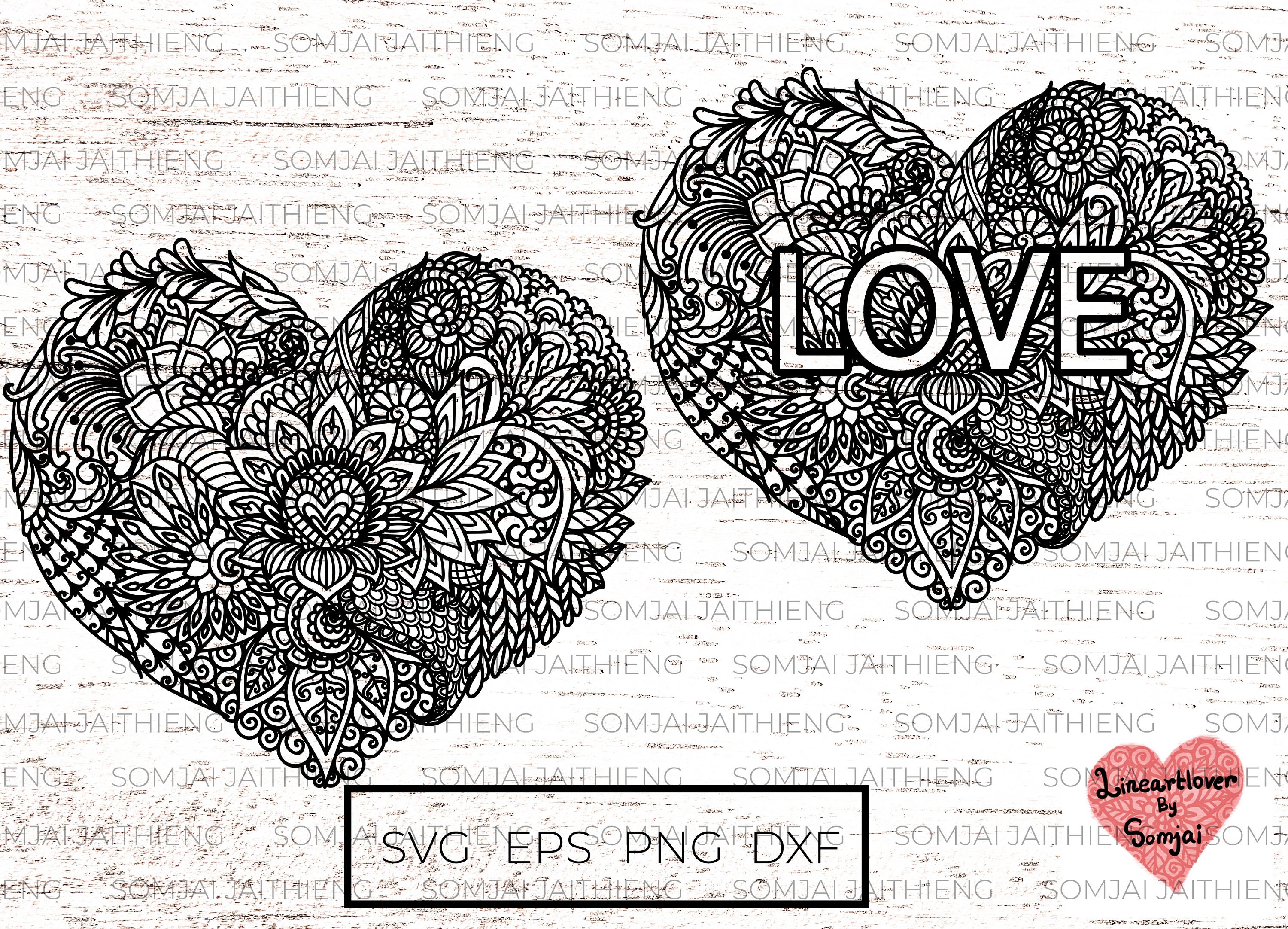 Two Styles of Flower Heart Svg / Zentangle Svg / Mandala Svg / Flower ...
