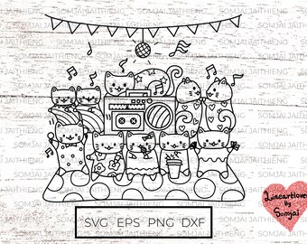 Cute cats in party svg /birthday party/ celebration / new year party /  christmas /  Svg Files for Cricut  0303