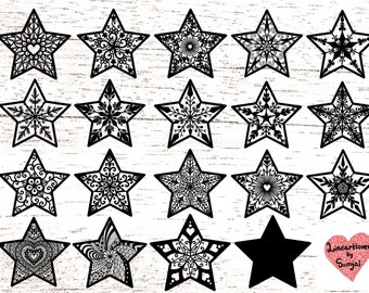 19 stars svg / Christmas ornaments SVG/ star svg/ zenangle svg/ mandala svg/ Boho svg/  files for cricut or glowforge   0081