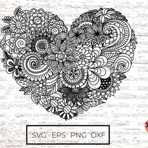 Cuore Svg / Mandala cuore SVG / Cuore mandala SVG / Zentangle Svg / Mandala Svg / / Fiore cuore Svg / File Svg per Cricut 0060