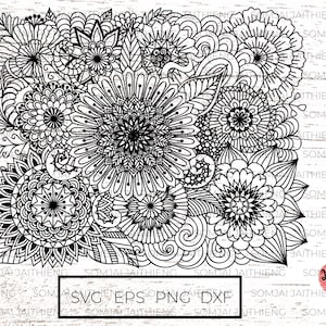 Fleurs abstraites fond Svg/ zentangle svg/mandala svg/fond floral svg/Svg Files pour Cricut/Silhouette fichiers 0195