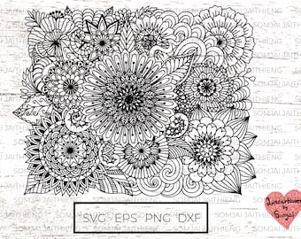 Abstract Flowers background Svg/ zentangle svg/mandala svg/floral background svg/Svg Files for Cricut/Silhouette files   0195