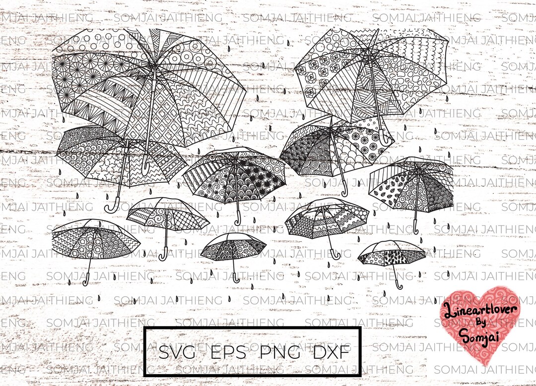 Two Style of Flying Umbrellas in the Rainy Day Svg / Zentangle Svg
