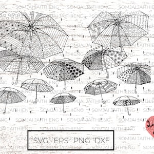 Rainy Day Umbrella Zentangle Mandala SVG Png Dxf Eps Pdf