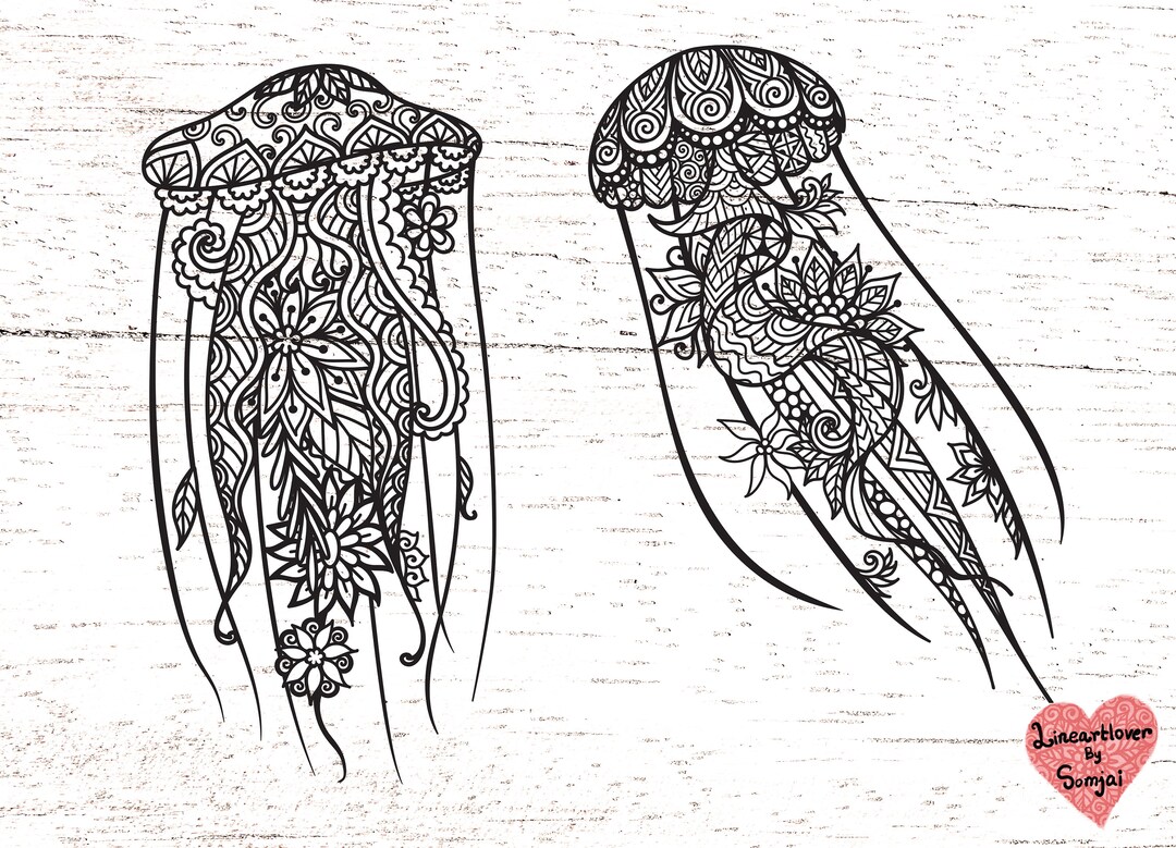 2 Styles of Jellyfish Svg, Jellyfish Zentangle Svg, Jellyfish for