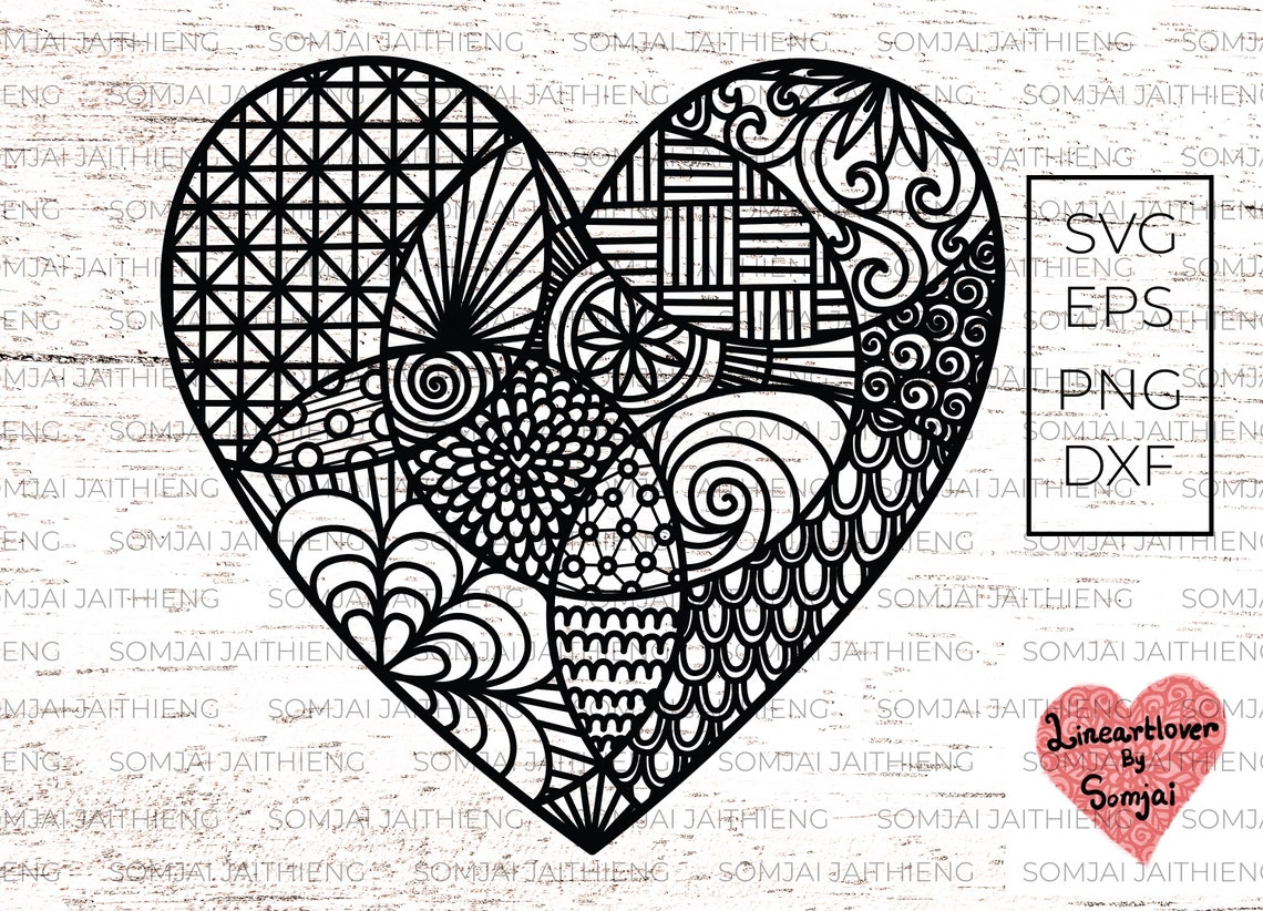 Zentangle Heart Svg / Heart Svg / Zentangle Svg/ Mandala Svg/ Etsy