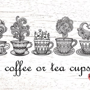5 modelli di tazza da tè Svg / tazza da caffè Svg / mandala Svg / zentangle Svg / file Svg per Cricut o glowforge 0110