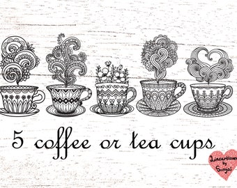 5 designs of tea cup Svg /  coffee cup svg / mandala svg/ zentangle svg/  Svg Files for Cricut  or glowforge  0110