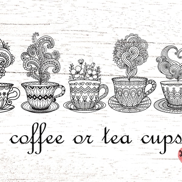 5 designs of tea cup Svg /  coffee cup svg / mandala svg/ zentangle svg/  Svg Files for Cricut  or glowforge  0110