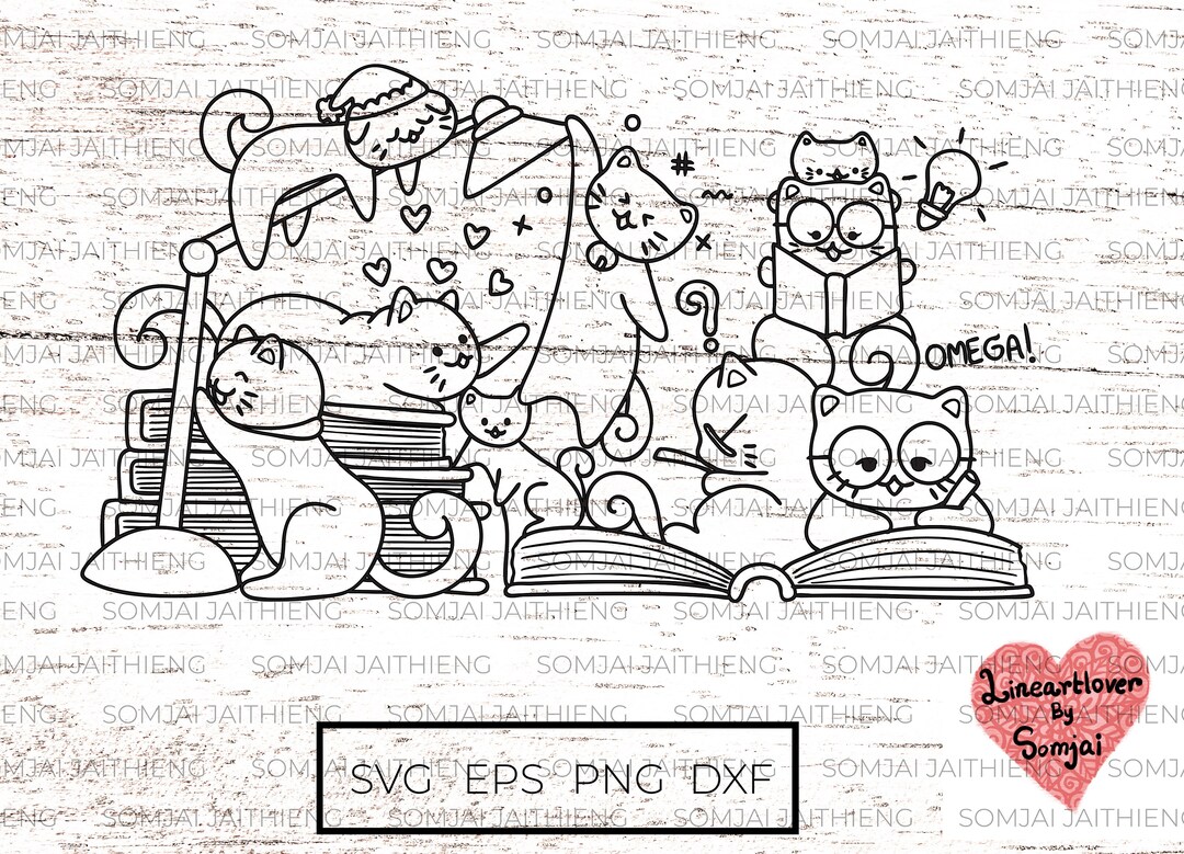 Cute Cats Studying Svg / Cats Reading Svg / Cats at Library / Cat Svg