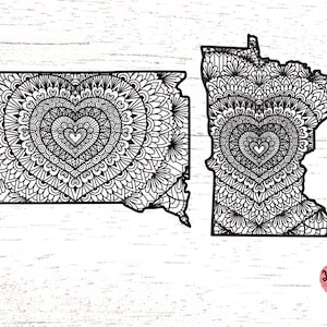 South Dakota und Minnesota Karte svg / Herz Form Mandala innen South Dakota Zustand Karte svg / Mandala SVG /Svg-Dateien für Cricut 0362