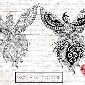 Due stili di fenice Svg / uccello SVG / Zentangle Svg / Mandala Svg / File Svg per Cricut / File Silhouette 0095